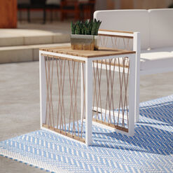 Caguas Acacia Wood and White Metal Outdoor End Table