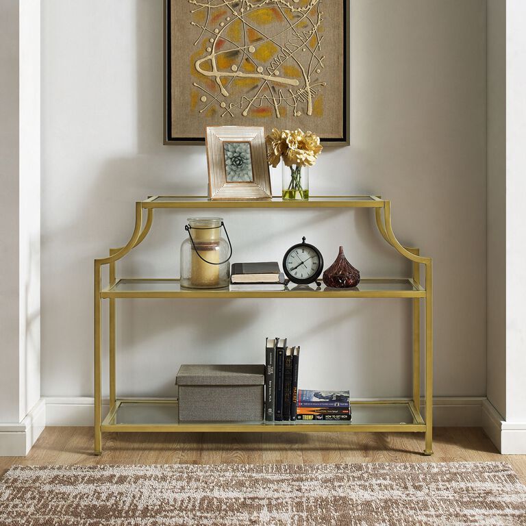 Gold Metal and Glass Milayan Console Table image number 2