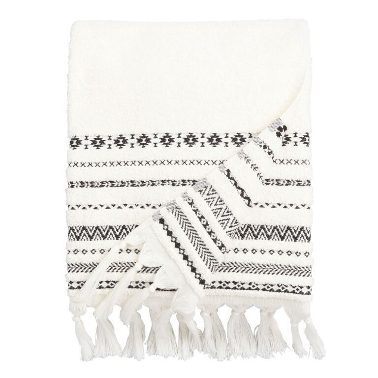 Zohra Ivory And Black Geo Stripe Bath Towel image number 1