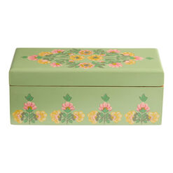 Mint Hand Painted Wood Floral Tea Storage Box