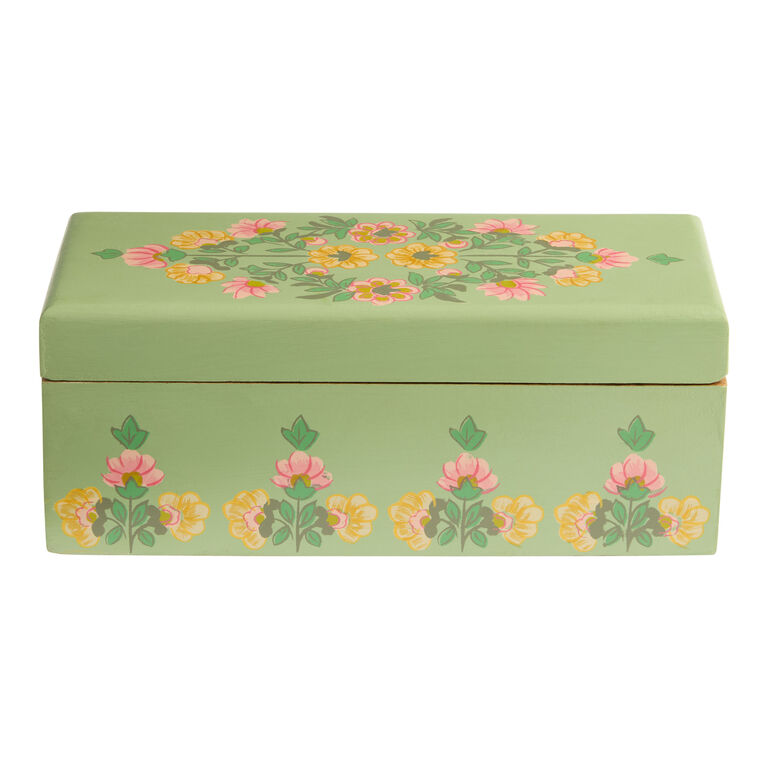 Mint Hand Painted Wood Floral Tea Storage Box image number 1