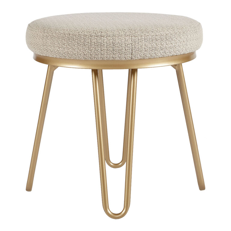 Frederick Round Gold Metal Hairpin Upholstered Stool image number 1