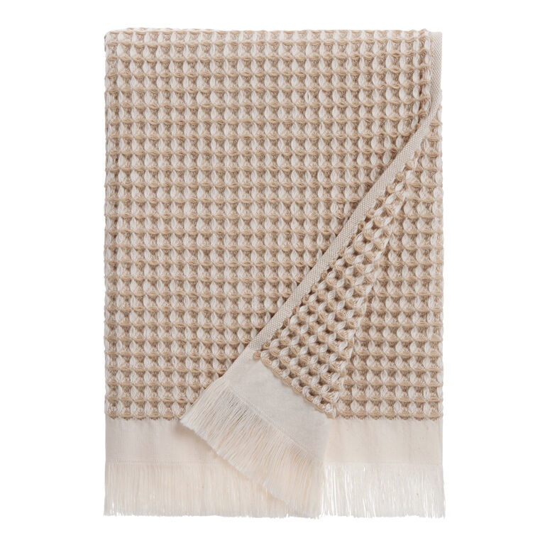 Sand and Ivory Waffle Weave Cotton Towel Collection image number 3