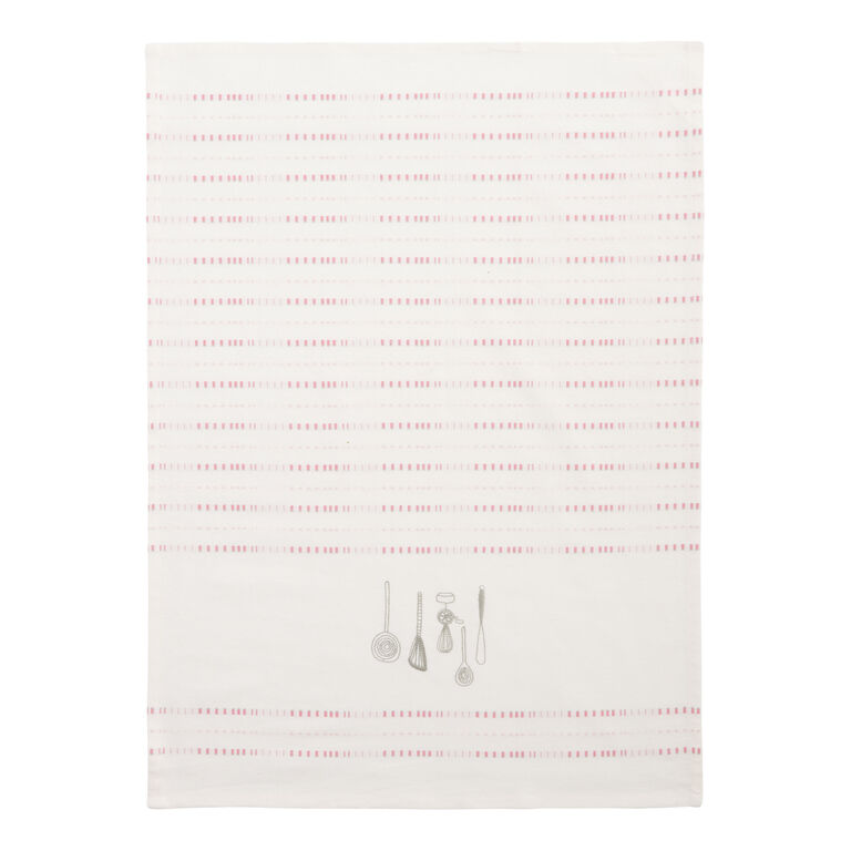 White And Red Embroidered Utensils Kitchen Towel image number 2