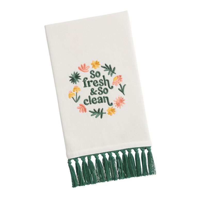 White Floral Fresh & Clean Terry Hand Towel image number 1