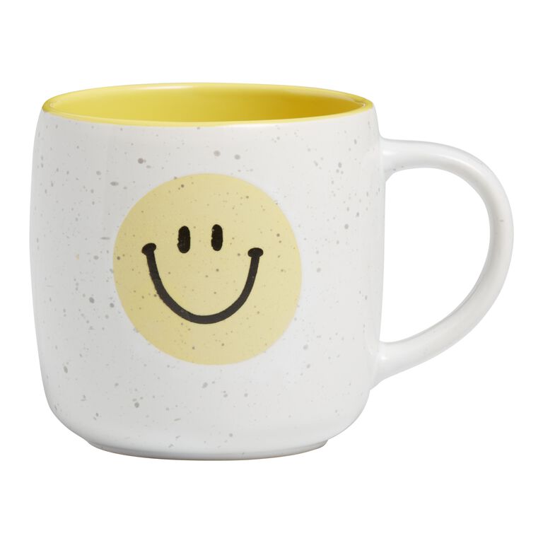White And Yellow Speckled Smiley Face Ceramic Mug image number 1
