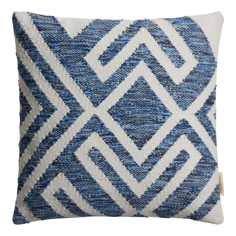 Blue and Ivory Geometric Indoor Outdoor Throw Pillow image number 1