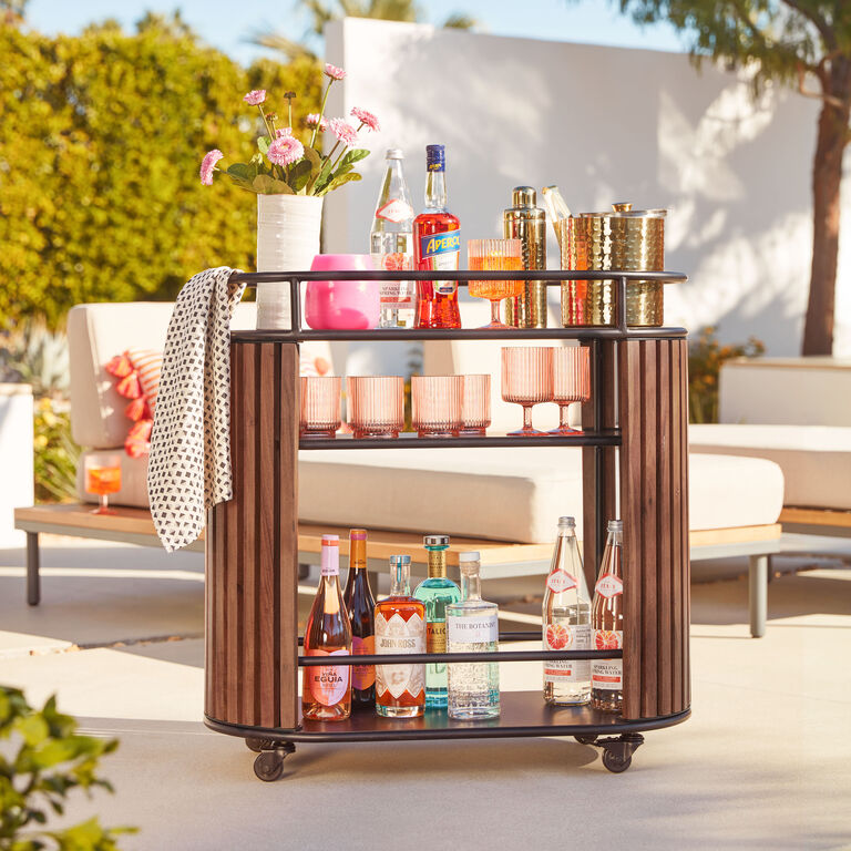 Fortaleza Oval Wood and Steel 3 Tier Outdoor Bar Cart image number 2