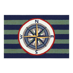 Blue and Green Striped Compass Indoor Outdoor Rug