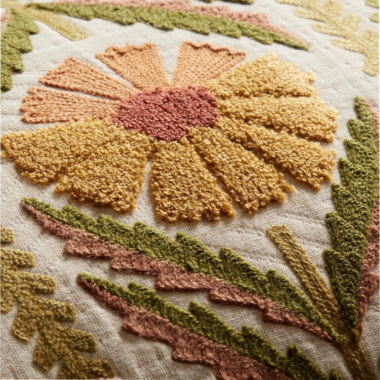 Embroidered Autumn Floral Lumbar Pillow image number 4