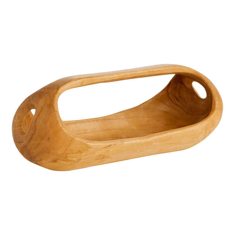 CRAFT Oval Teak Wood Bowl with Handle image number 1