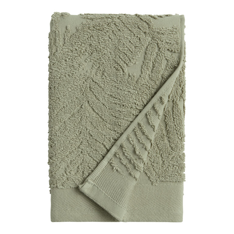 Sage Green Sculpted Palm Leaf Hand Towel image number 1