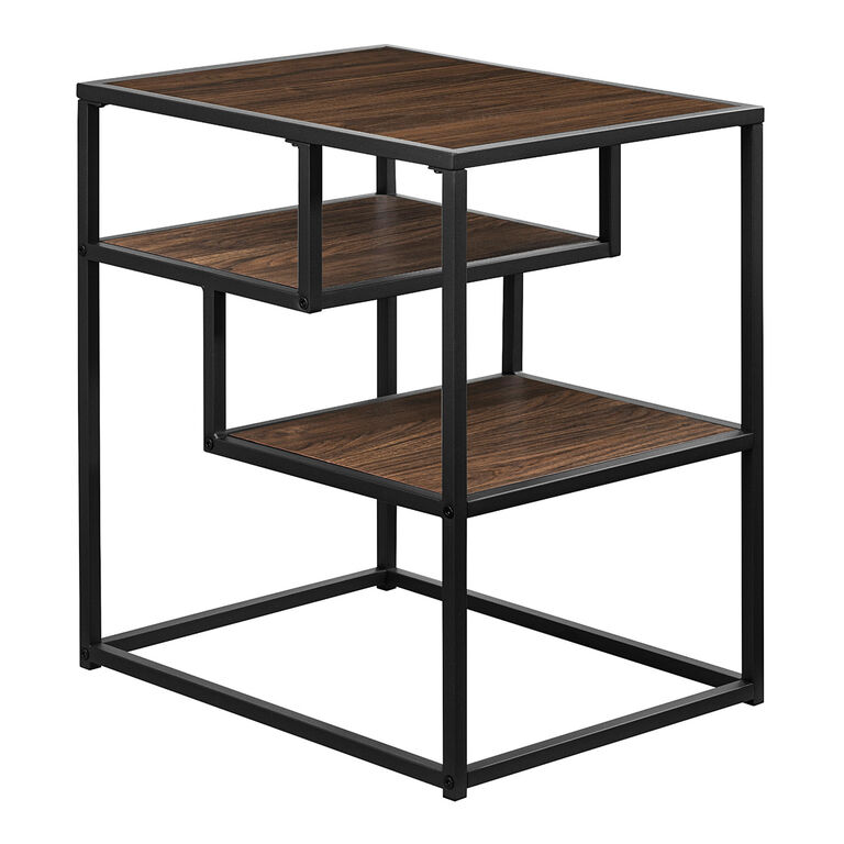 Lyon Wood and Black Steel Side Table with Shelves image number 1