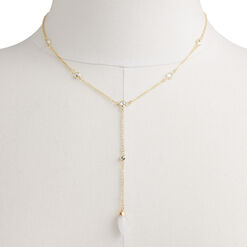 Cubic Zirconia 14k Gold Plated Lariat Necklace