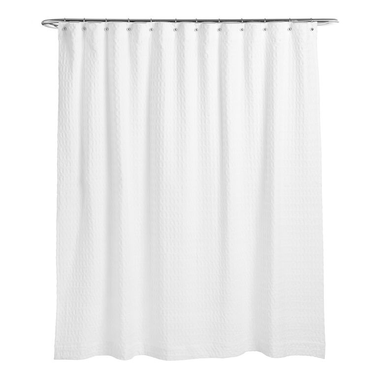 White Waffle Wide Weave Shower Curtain image number 1