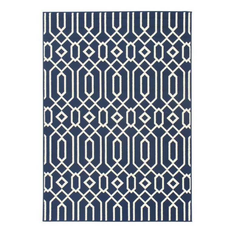 Cortes Navy Blue and White Geometric Indoor Outdoor Rug image number 1