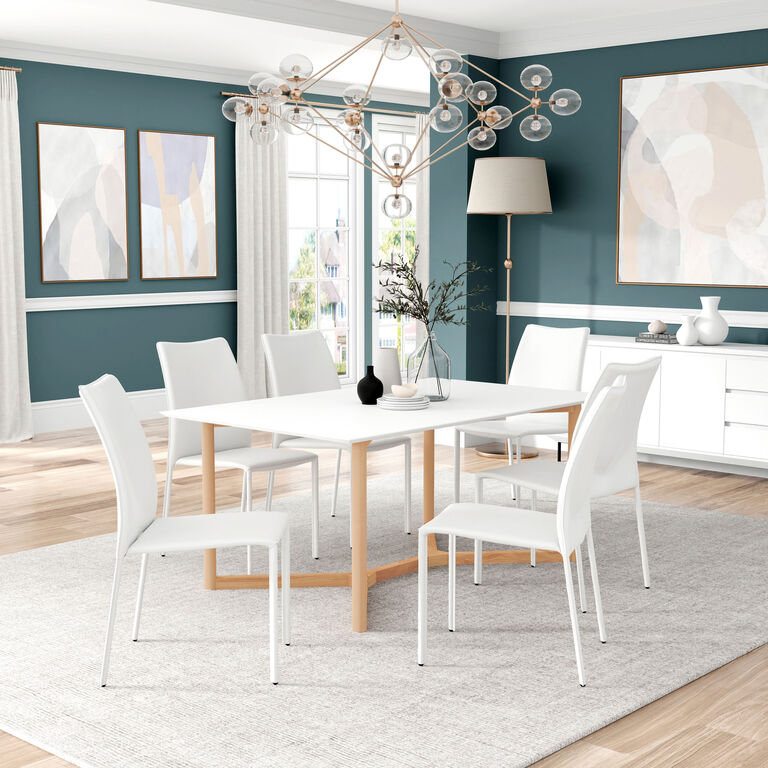 Oxford Matte White and Natural Wood Dining Table image number 2