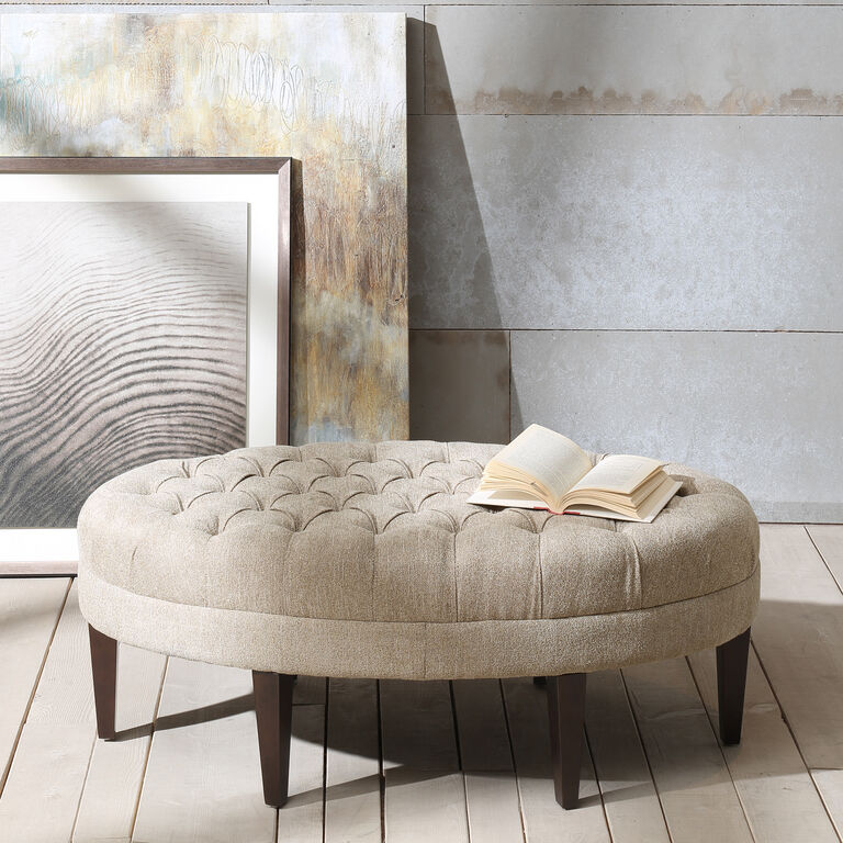 Stan Oval Natural Linen Tufted Upholstered Ottoman image number 3