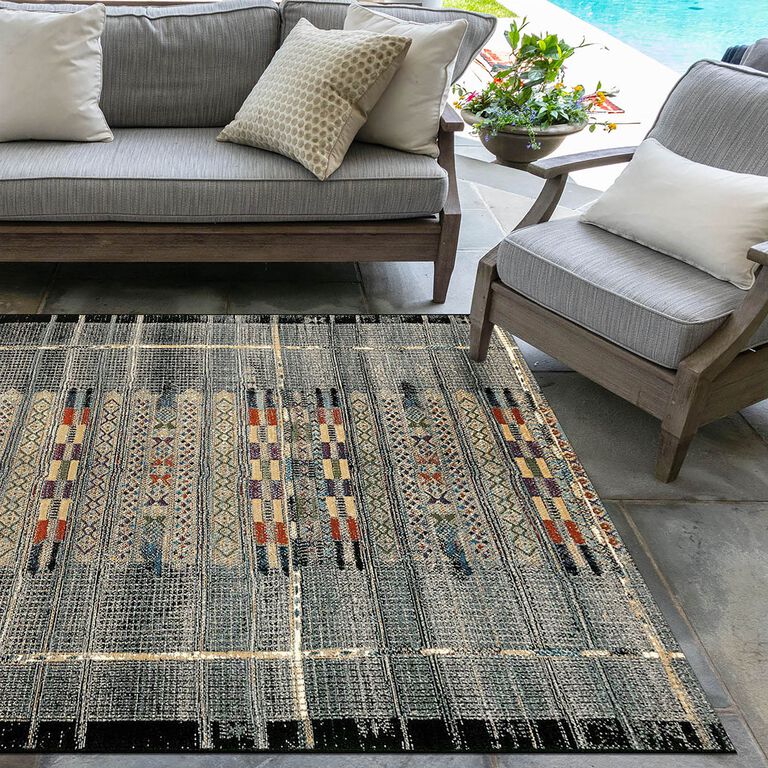 Gray and Multicolor Global Stripe Indoor Outdoor Rug image number 6