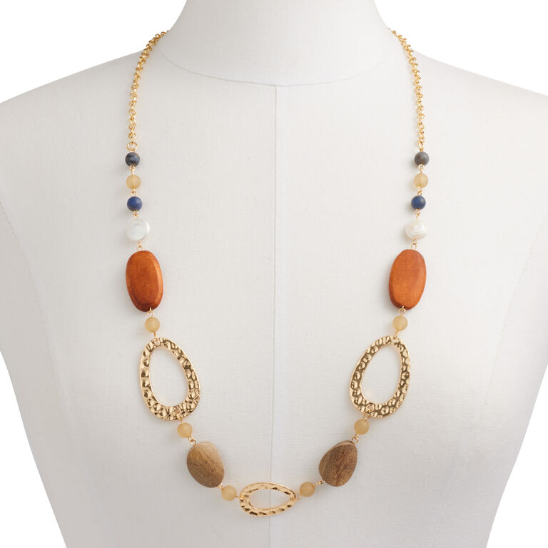 Gold And Agate Mixed Bead Long Necklace image number 2
