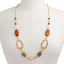 Gold And Agate Mixed Bead Long Necklace