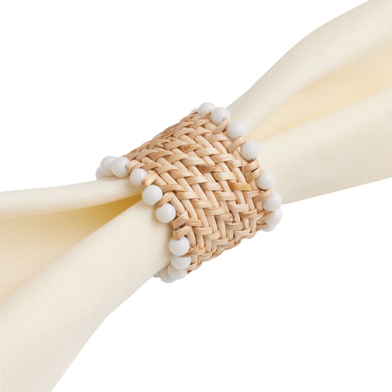 Woven Cane and White Bead Napkin Ring image number 1