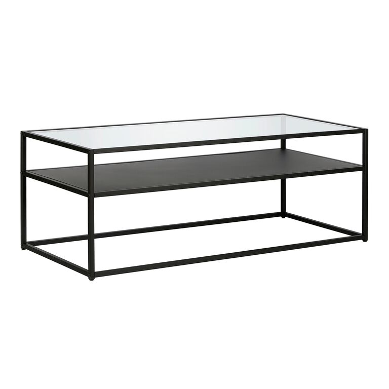 Gia Black Metal and Glass Top Coffee Table with Shelf image number 2