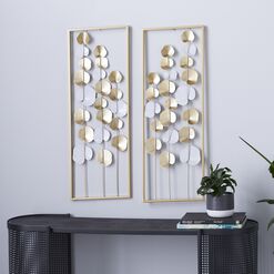 Metallic Gold and White Leaf Metal Panel Wall Decor 2 Piece