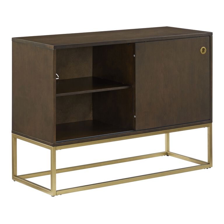 Byron Dark Brown Wood Media Stand With Record Storage image number 1