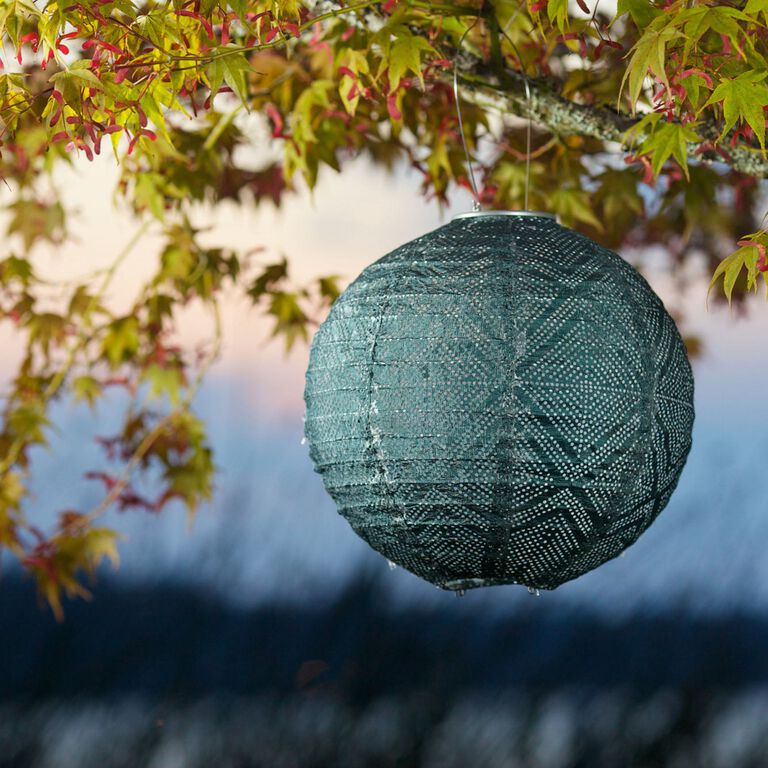 Windsong Round Fabric Geometric Solar LED Lantern image number 4