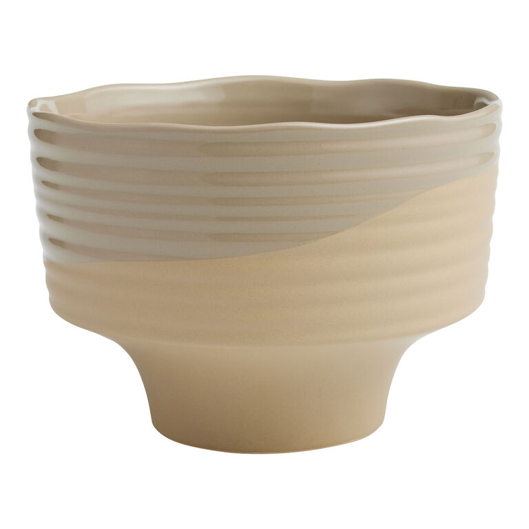 Gray Reactive Glaze Ceramic Ribbed Dipped Planter image number 1