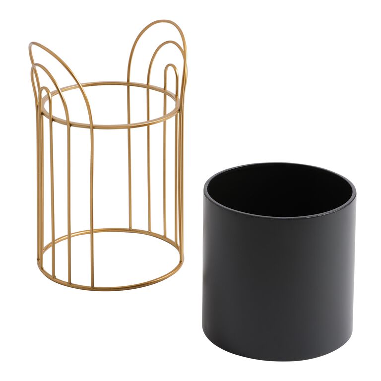 Black Metal Planter With Arched Gold Stand image number 2