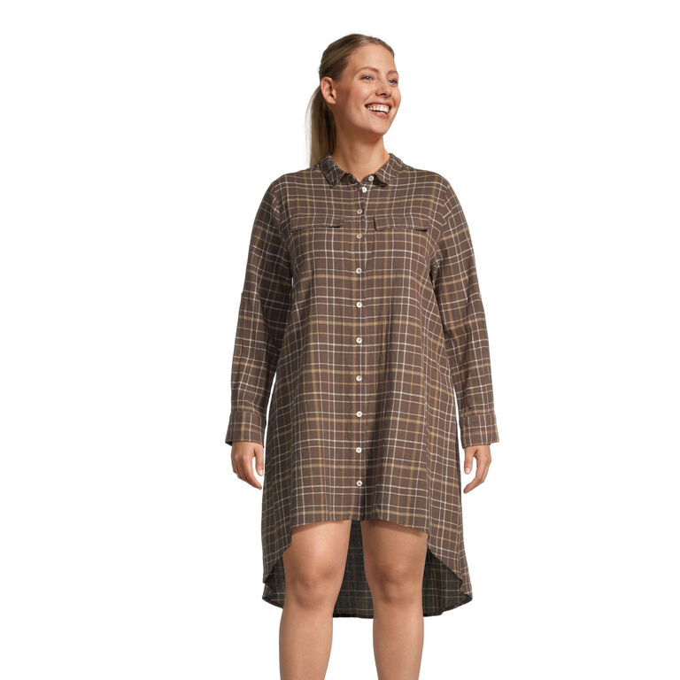 Nico Brown And Ivory Plaid Shirt Dress With Pockets image number 2