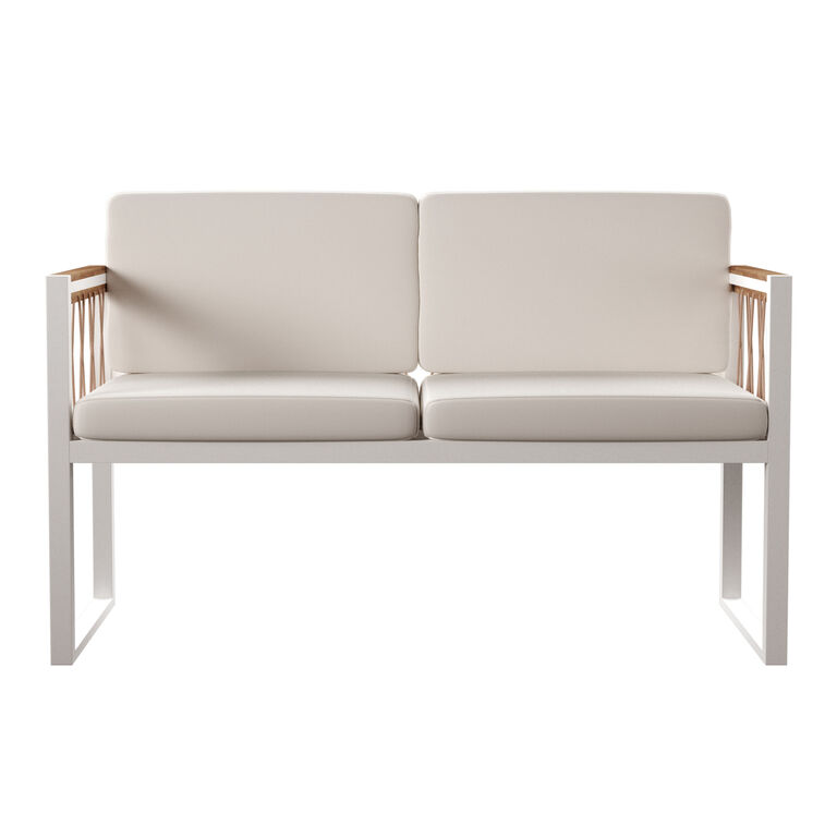 Caguas Acacia Wood and White Metal Outdoor Loveseat image number 3