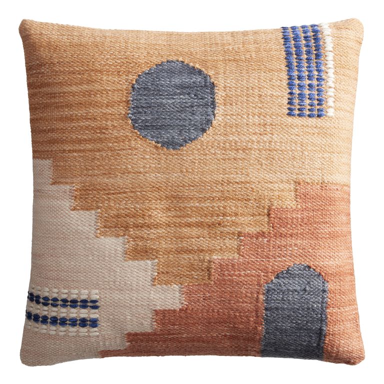 Orange and Blue Stepwell Indoor Outdoor Throw Pillow image number 1