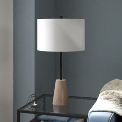 Windus Matte Black Metal and Wood Cylinder Table Lamp
