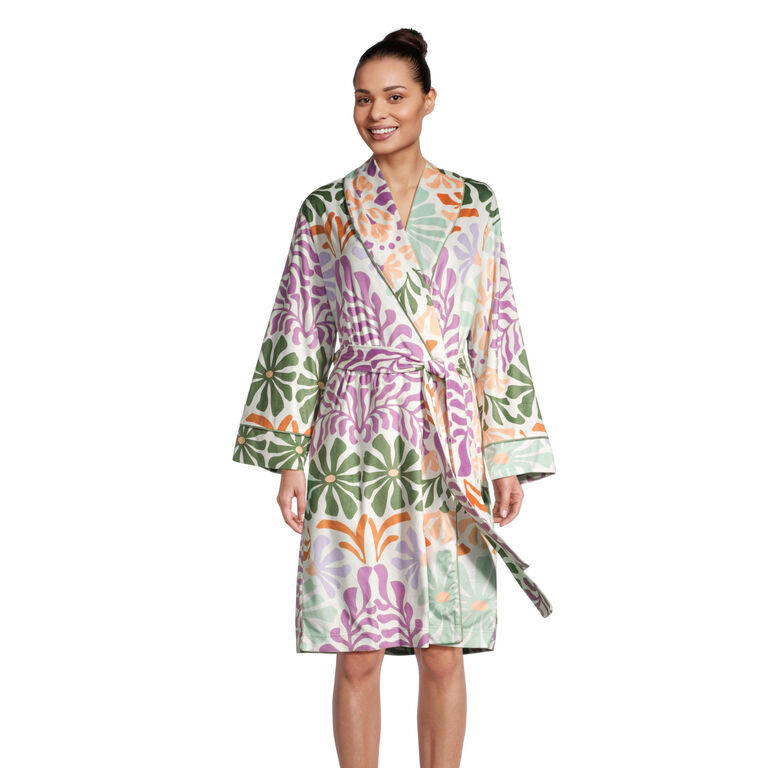 Romee Multicolor Retro Abstract Floral Fleece Robe image number 1
