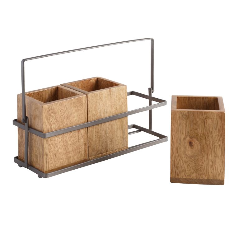 Wood and Metal Flatware Caddy image number 1