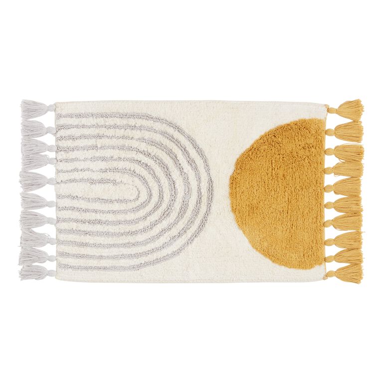 Ivory, Gray and Mustard Arch Tufted Bath Mat image number 1