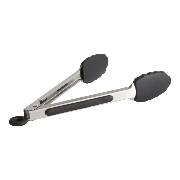 Mini Black Silicone and Stainless Steel Tongs Set of 2 image number 1