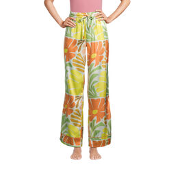 Multicolor Satin Retro Floral Pajama Pants