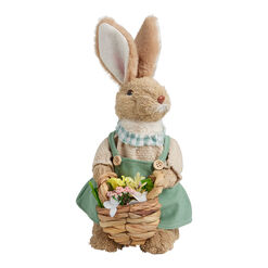Natural Fiber Garden Rabbit With Basket Decor