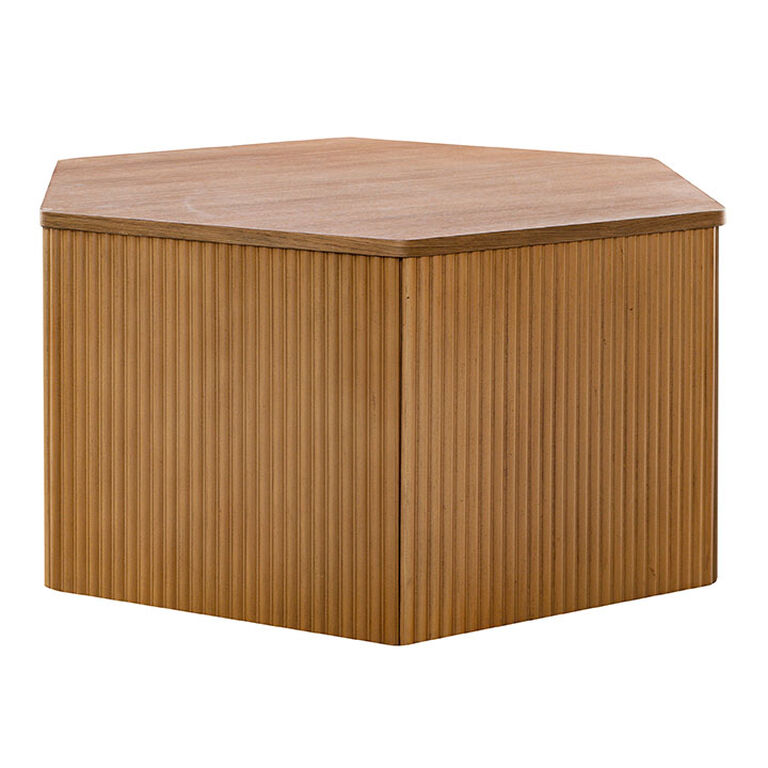 Pedro Natural Wood Fluted Hexagon Block Coffee Table image number 3