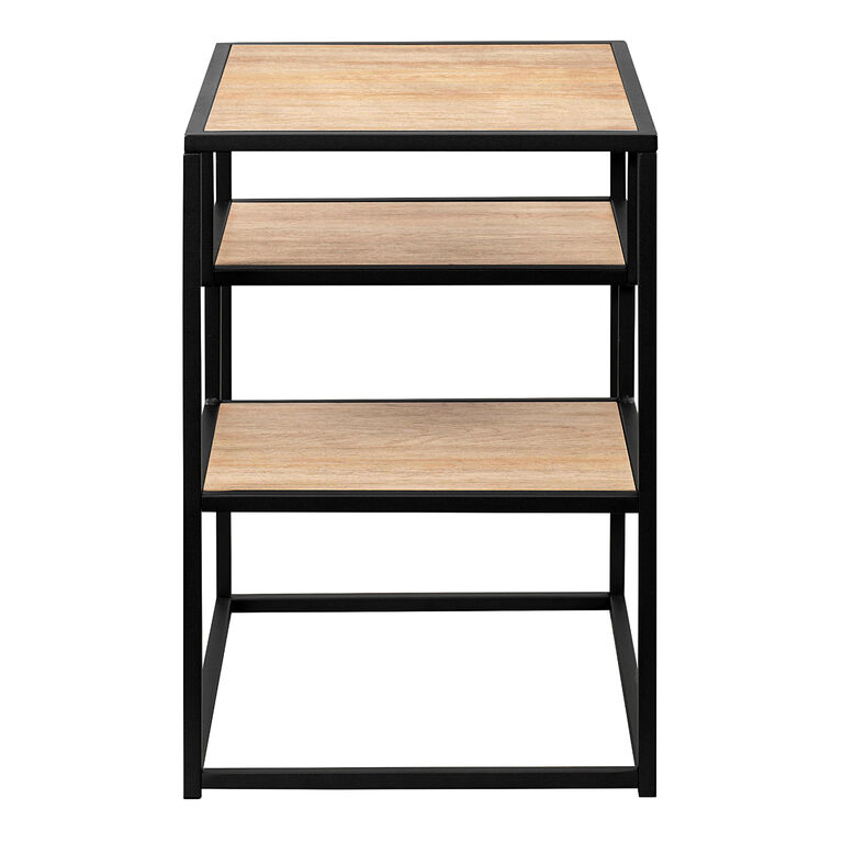 Lyon Wood and Black Steel Side Table with Shelves image number 3