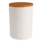 Medium White Textured Ceramic and Bamboo Storage Canister image number 0
