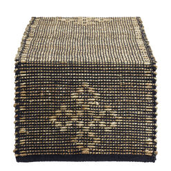 Black And Tan Seagrass Woven Diamond Table Runner