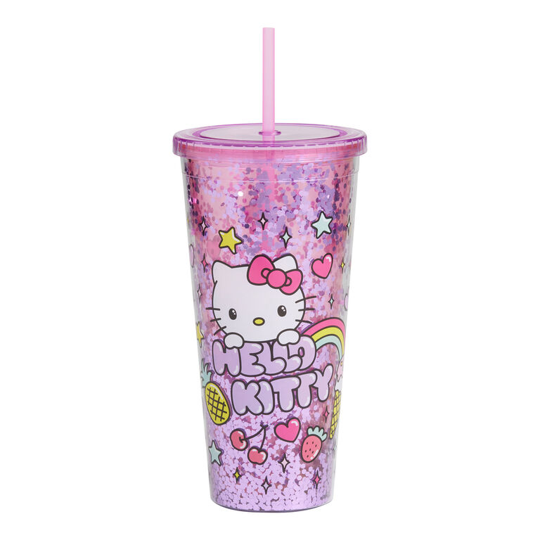 Hello Kitty Pink Stars Double Wall Cup With Straw image number 1