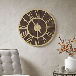 Dana Dark Wood and Gold Metal Wall Clock