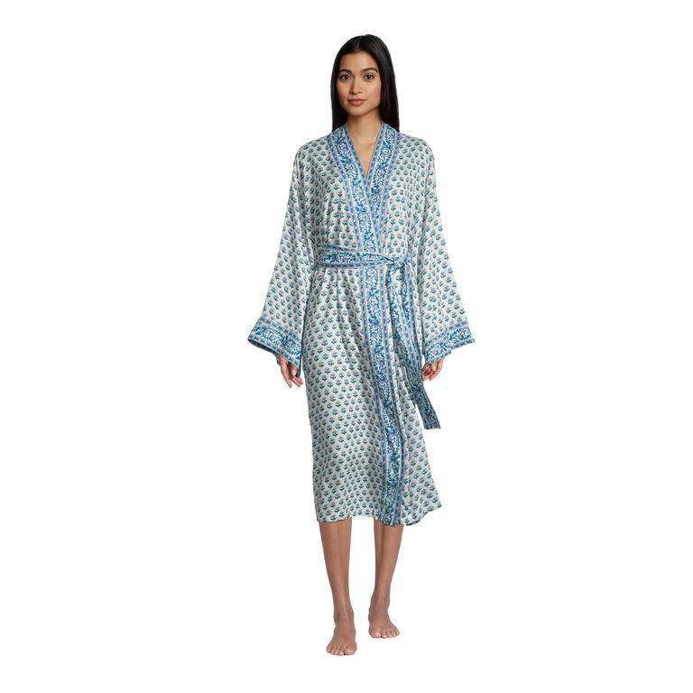 Blue And White Bhuti Floral Print Robe image number 1