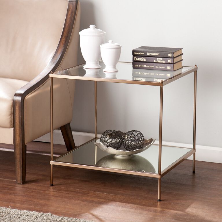 Aurora Gold Metal and Glass End Table with Shelf image number 3